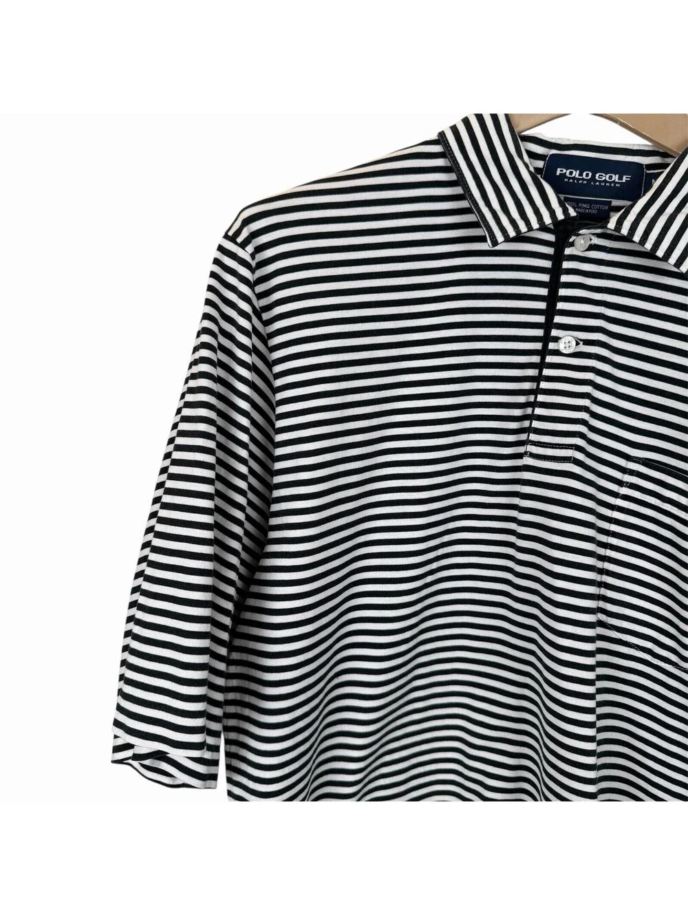 Polo Golf Ralph Lauren Pima Cotton Striped Shirt Men’s M Black & White Pony